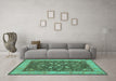 Machine Washable Persian Turquoise Traditional Area Rugs in a Living Room,, wshtr122turq