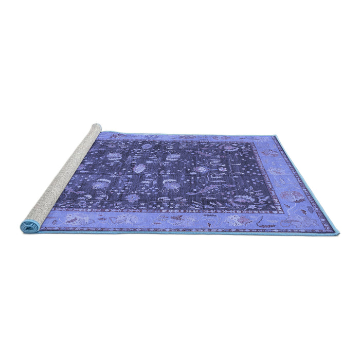 Sideview of Machine Washable Persian Blue Traditional Rug, wshtr122blu