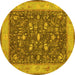 Round Machine Washable Persian Yellow Traditional Rug, wshtr122yw