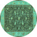 Round Machine Washable Persian Turquoise Traditional Area Rugs, wshtr122turq