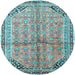 Round Machine Washable Persian Light Blue Traditional Rug, wshtr1230lblu