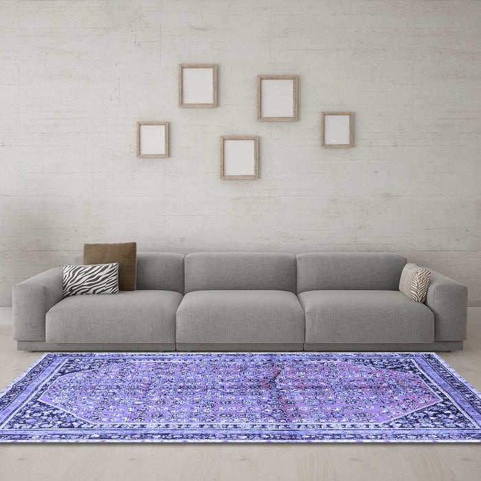 Machine Washable Persian Blue Traditional Rug in a Living Room, wshtr1230blu