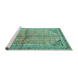 Sideview of Machine Washable Persian Turquoise Traditional Area Rugs, wshtr1230turq