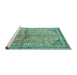 Sideview of Machine Washable Persian Turquoise Traditional Area Rugs, wshtr1230turq