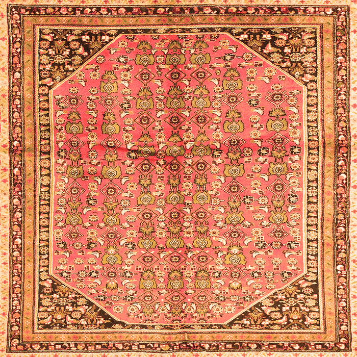 Round Machine Washable Persian Orange Traditional Area Rugs, wshtr1230org