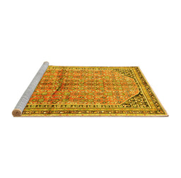 Sideview of Machine Washable Persian Yellow Traditional Rug, wshtr1230yw