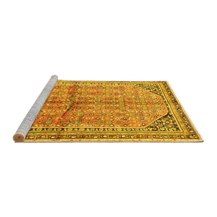 Sideview of Machine Washable Persian Yellow Traditional Rug, wshtr1230yw