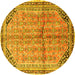 Round Machine Washable Persian Yellow Traditional Rug, wshtr1230yw