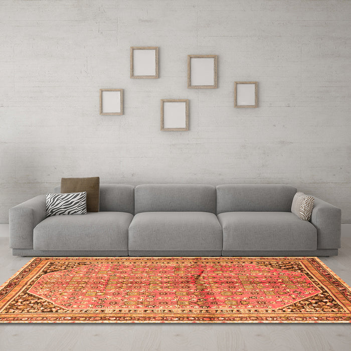 Machine Washable Persian Orange Traditional Area Rugs in a Living Room, wshtr1230org