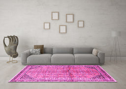 Machine Washable Persian Pink Traditional Rug in a Living Room, wshtr1230pnk