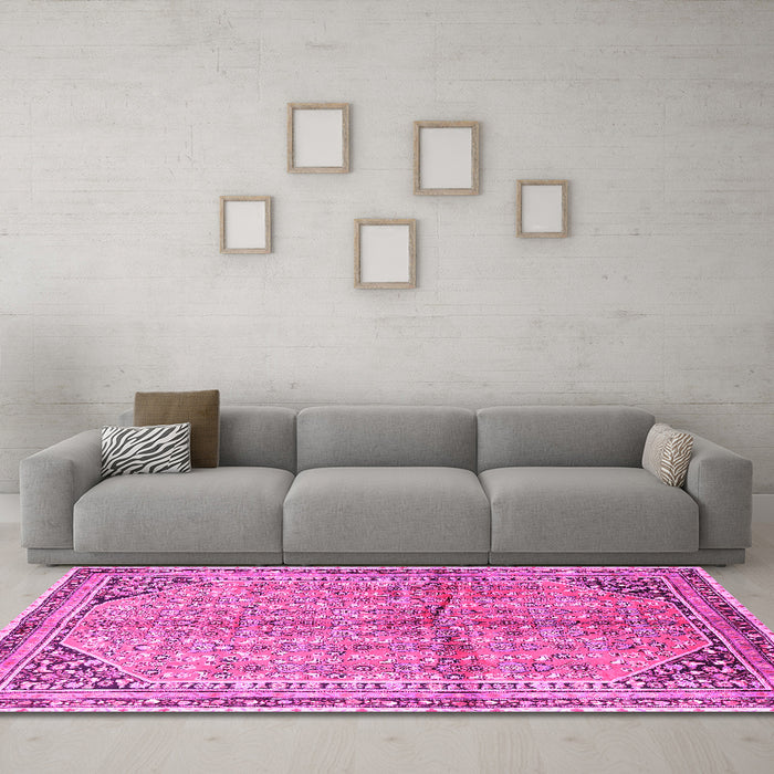 Machine Washable Persian Pink Traditional Rug in a Living Room, wshtr1230pnk