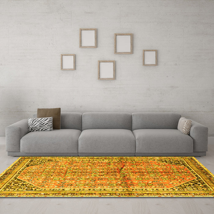 Machine Washable Persian Yellow Traditional Rug in a Living Room, wshtr1230yw