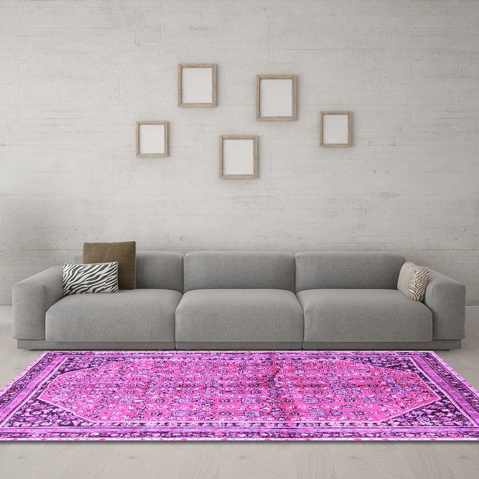 Machine Washable Persian Purple Traditional Area Rugs in a Living Room, wshtr1230pur