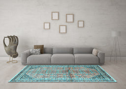 Machine Washable Persian Light Blue Traditional Rug in a Living Room, wshtr1230lblu