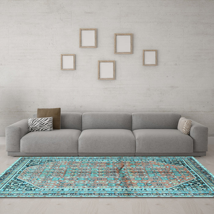 Machine Washable Persian Light Blue Traditional Rug in a Living Room, wshtr1230lblu