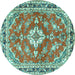 Round Machine Washable Medallion Turquoise Traditional Area Rugs, wshtr1231turq