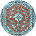 Round Medallion Light Blue Traditional Rug, tr1231lblu