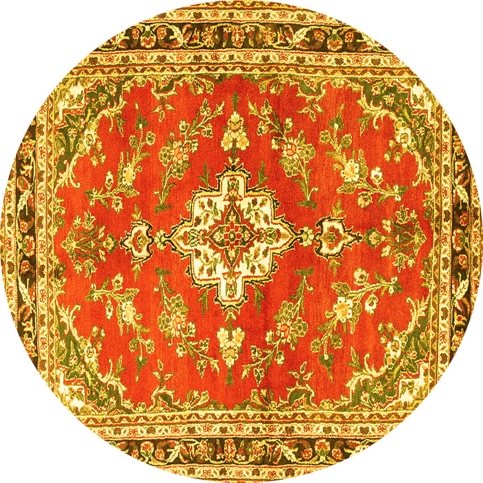 Round Medallion Yellow Traditional Rug, tr1231yw
