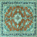 Square Machine Washable Medallion Turquoise Traditional Area Rugs, wshtr1231turq