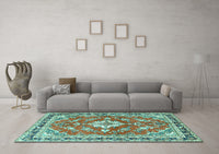 Machine Washable Medallion Turquoise Traditional Rug, wshtr1231turq