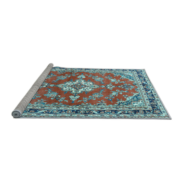 Sideview of Machine Washable Medallion Light Blue Traditional Rug, wshtr1231lblu