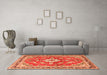 Machine Washable Medallion Orange Traditional Area Rugs in a Living Room, wshtr1231org