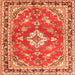 Round Machine Washable Medallion Orange Traditional Area Rugs, wshtr1231org