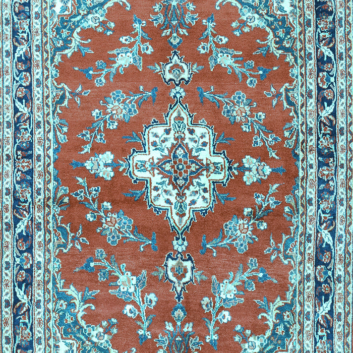 Machine Washable Medallion Light Blue Traditional Rug, wshtr1231lblu