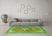 Machine Washable Medallion Green Traditional Area Rugs in a Living Room,, wshtr1231grn