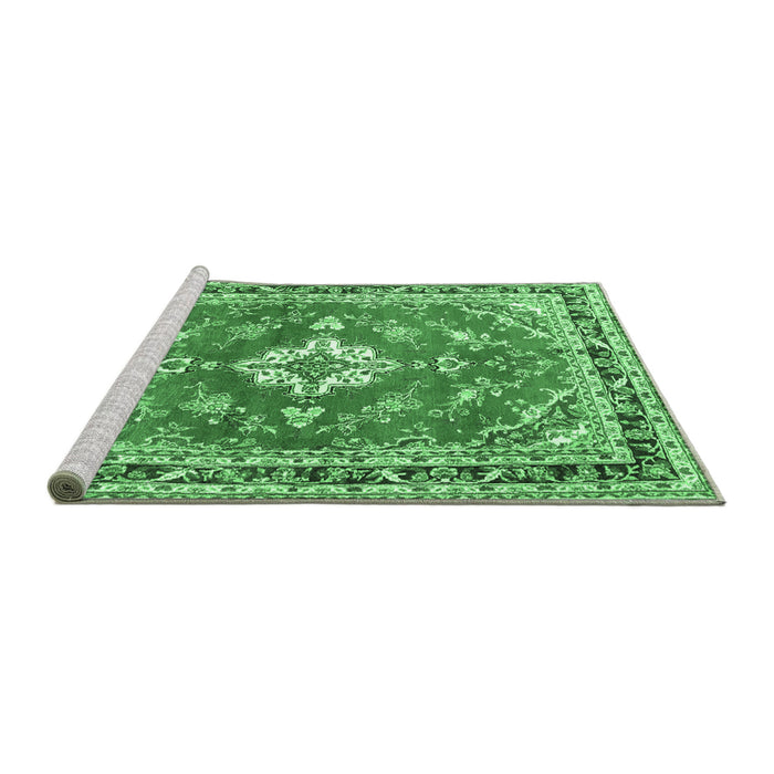 Sideview of Machine Washable Medallion Emerald Green Traditional Area Rugs, wshtr1231emgrn