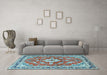 Machine Washable Medallion Light Blue Traditional Rug in a Living Room, wshtr1231lblu