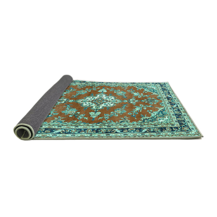 Sideview of Medallion Turquoise Traditional Rug, tr1231turq