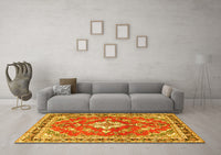 Machine Washable Medallion Yellow Traditional Rug, wshtr1231yw