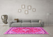 Machine Washable Medallion Pink Traditional Rug in a Living Room, wshtr1231pnk