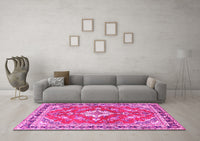 Machine Washable Medallion Pink Traditional Rug, wshtr1231pnk