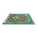 Sideview of Machine Washable Medallion Turquoise Traditional Area Rugs, wshtr1231turq