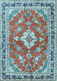 Medallion Light Blue Traditional Rug, tr1231lblu