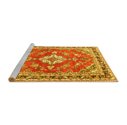 Sideview of Machine Washable Medallion Yellow Traditional Rug, wshtr1231yw