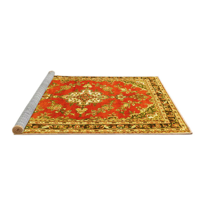 Sideview of Machine Washable Medallion Yellow Traditional Rug, wshtr1231yw