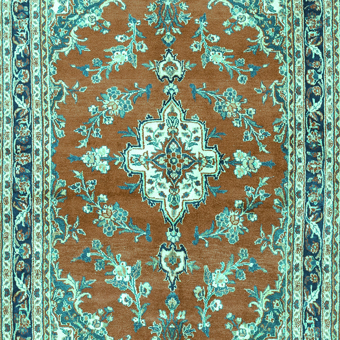 Machine Washable Medallion Turquoise Traditional Area Rugs, wshtr1231turq