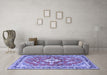 Machine Washable Medallion Blue Traditional Rug in a Living Room, wshtr1231blu