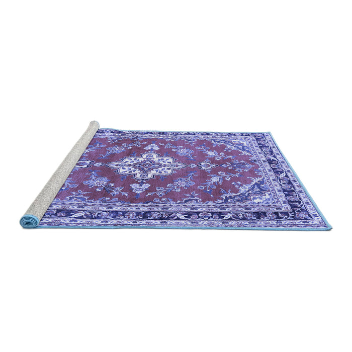 Sideview of Machine Washable Medallion Blue Traditional Rug, wshtr1231blu