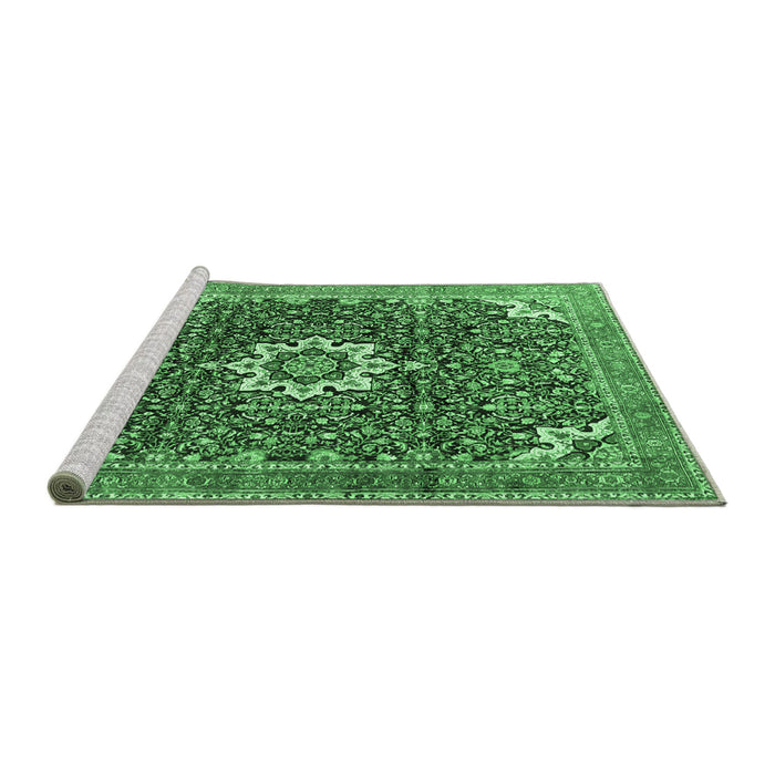 Sideview of Machine Washable Medallion Emerald Green Traditional Area Rugs, wshtr1232emgrn