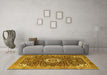 Machine Washable Medallion Yellow Traditional Rug in a Living Room, wshtr1232yw