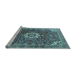 Sideview of Machine Washable Medallion Light Blue Traditional Rug, wshtr1232lblu