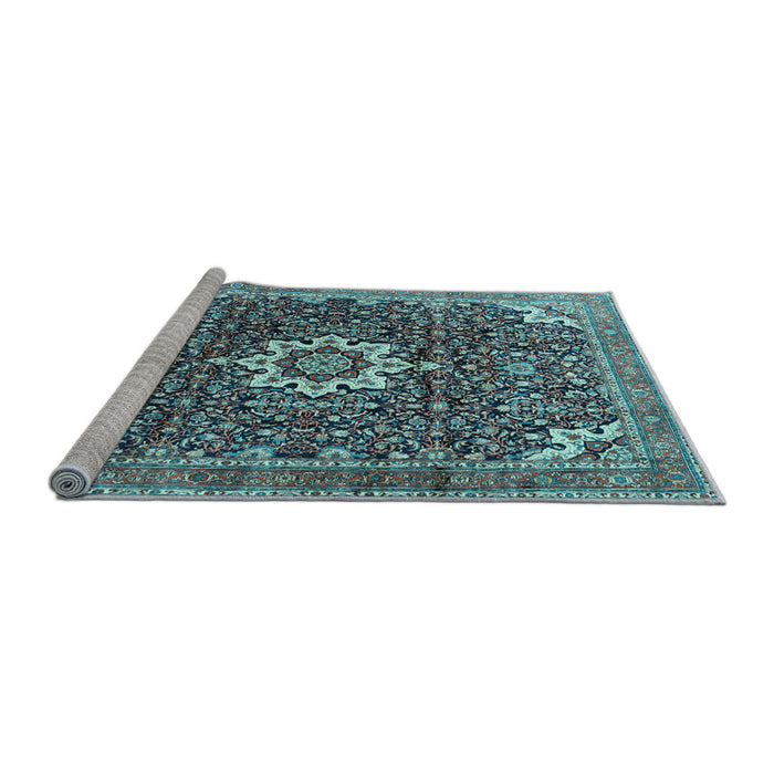 Sideview of Machine Washable Medallion Light Blue Traditional Rug, wshtr1232lblu