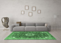 Machine Washable Medallion Emerald Green Traditional Rug, wshtr1232emgrn