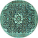 Round Machine Washable Medallion Turquoise Traditional Area Rugs, wshtr1232turq