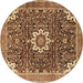 Round Machine Washable Medallion Brown Traditional Rug, wshtr1232brn