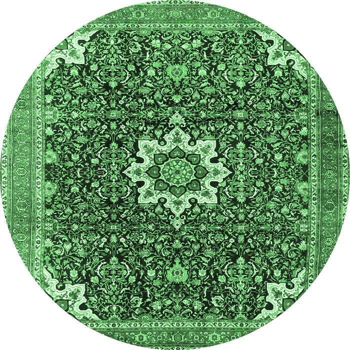 Round Machine Washable Medallion Emerald Green Traditional Area Rugs, wshtr1232emgrn